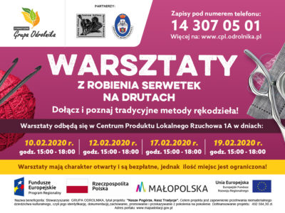 plakat z datami warsztatów: 10,12,17,19 luty 2020