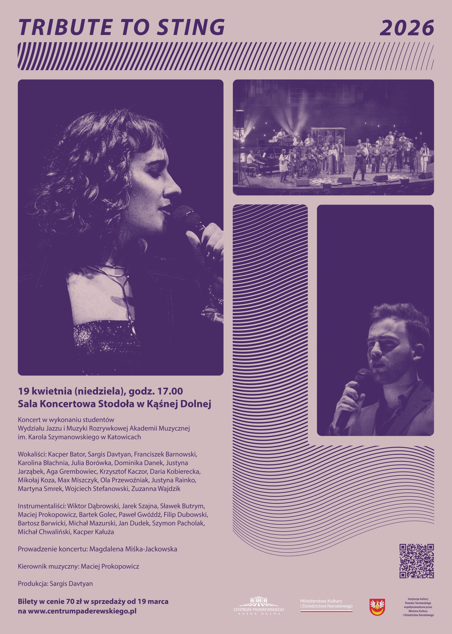 plakat informujący o koncercie tribute to sting w kąśnej dolnej