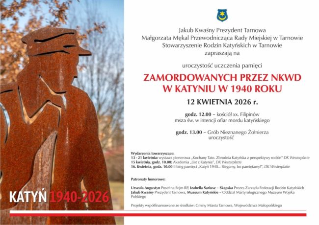 plakat informujący o obchodach uczczenia pamięci pomordowanych w katyniu