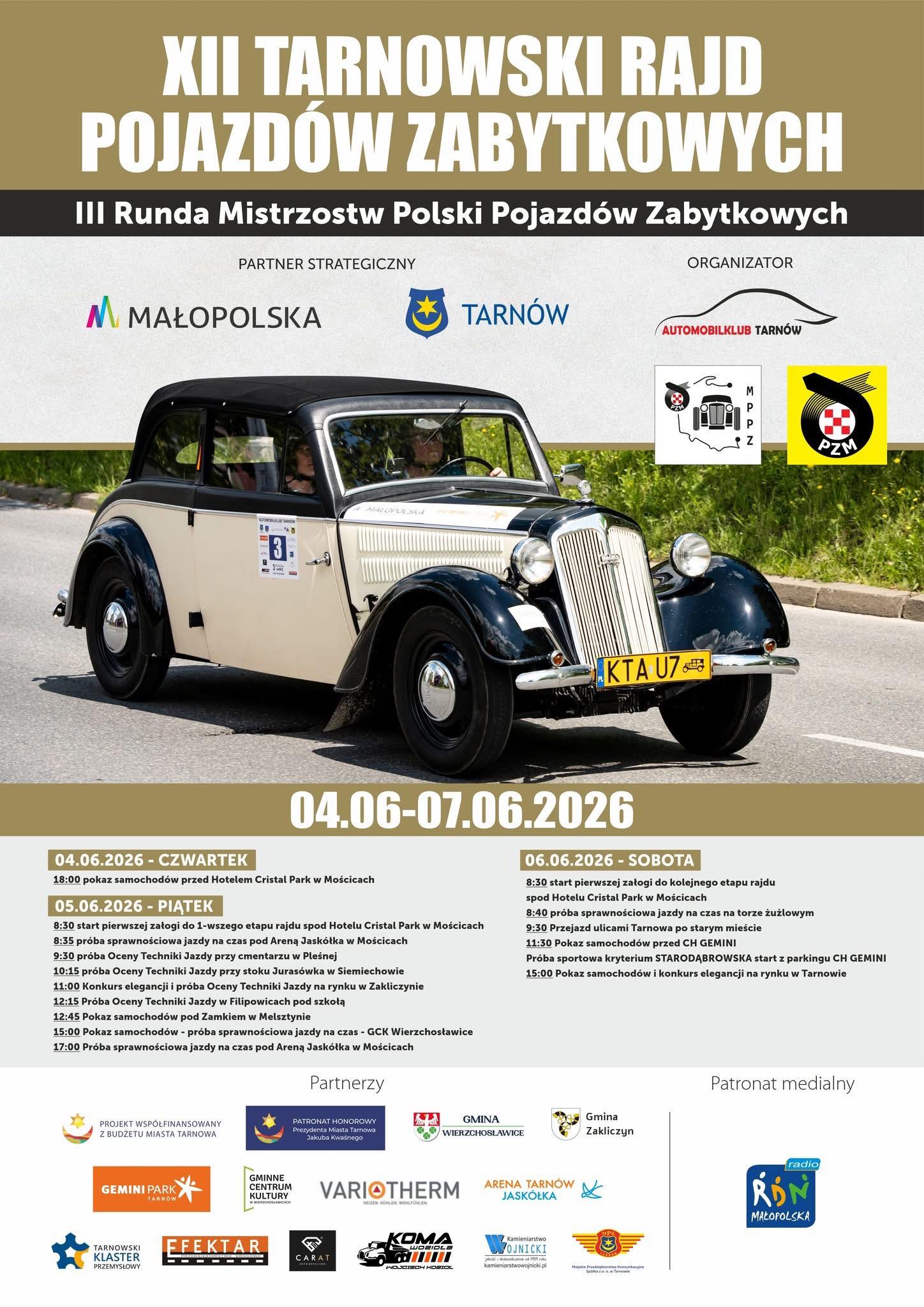 XII Tarnowski Rajd Pojazdów Zabytkowych plakat
