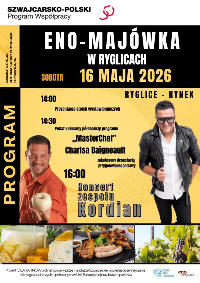 plakat informujący o wydarzeniu enomajówka na rynku w ryglicach