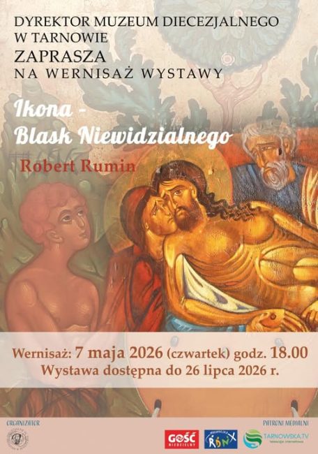 plakat informujący o wernisażu wystawy o ikonach w muzeum diecezjalnym w tarnowie