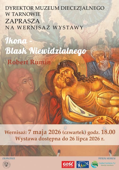 plakat informujący o wernisażu wystawy o ikonach w muzeum diecezjalnym w tarnowie