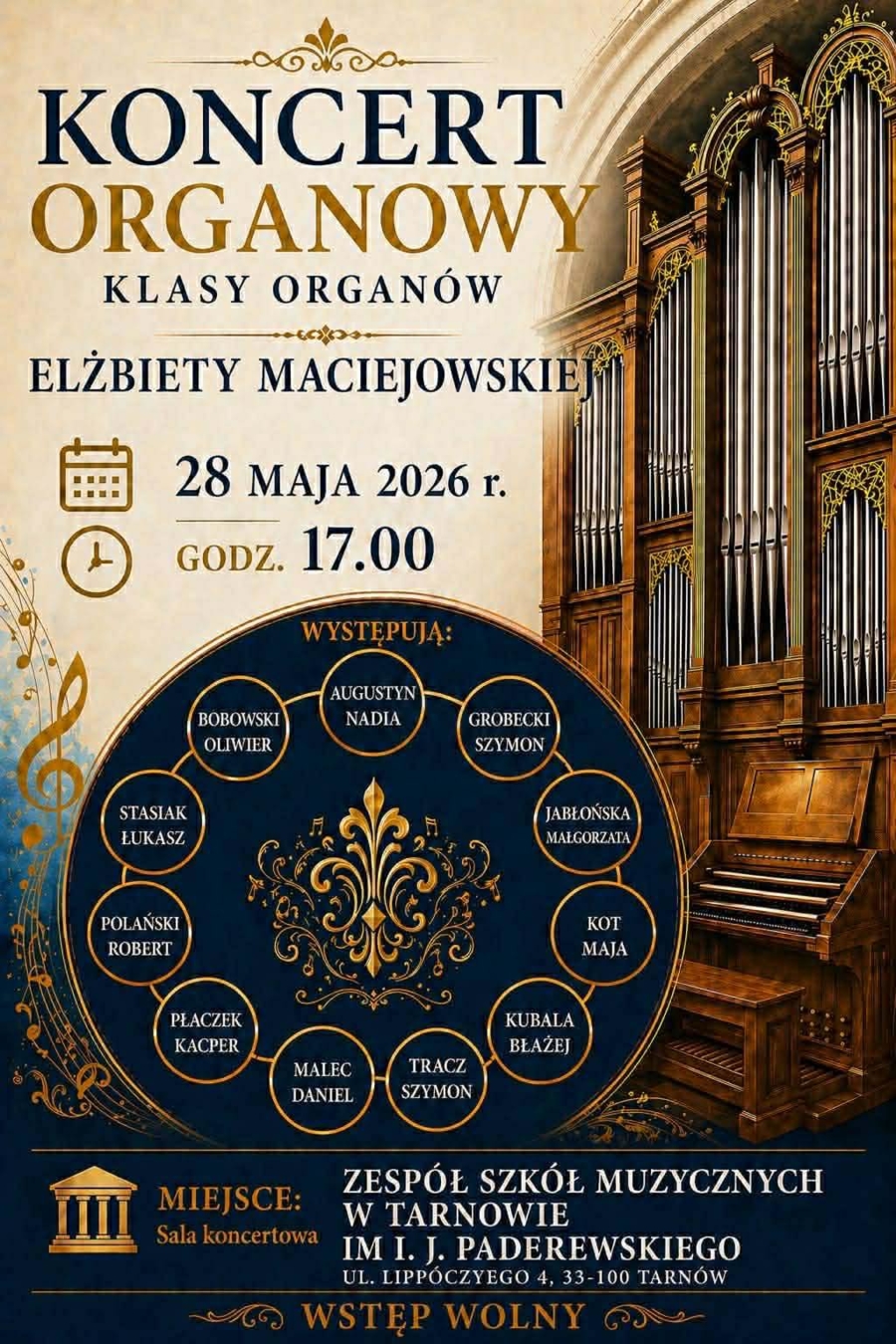 Koncert organowy plakat