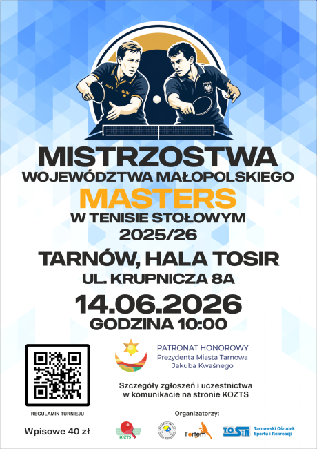 Wojewódzkie mistrzostwa mastersów w tenisie stołowym plakat