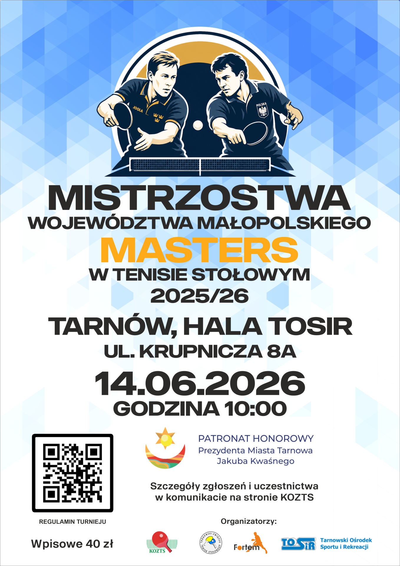 Wojewódzkie mistrzostwa mastersów w tenisie stołowym plakat