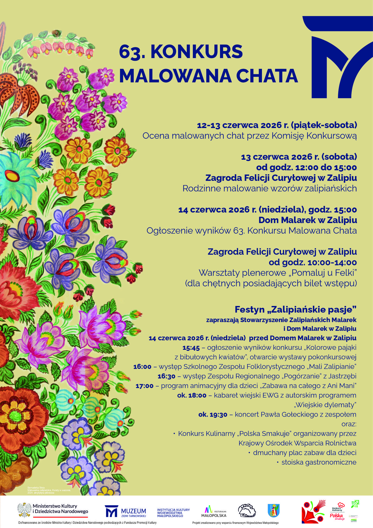 plakat programu wydarzeń związanych z 63. edycją konkursu "malowana chata" w zalipiu