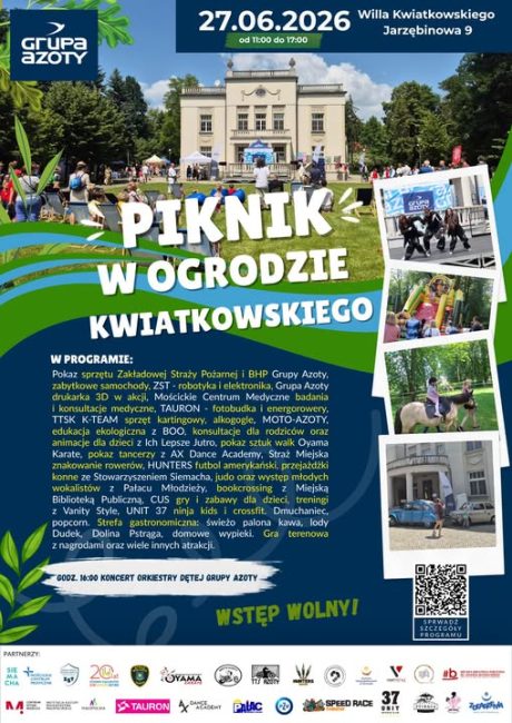 plakat promujący piknik w ogrodzie kwiatkowskiego w tarnowie-mościcach