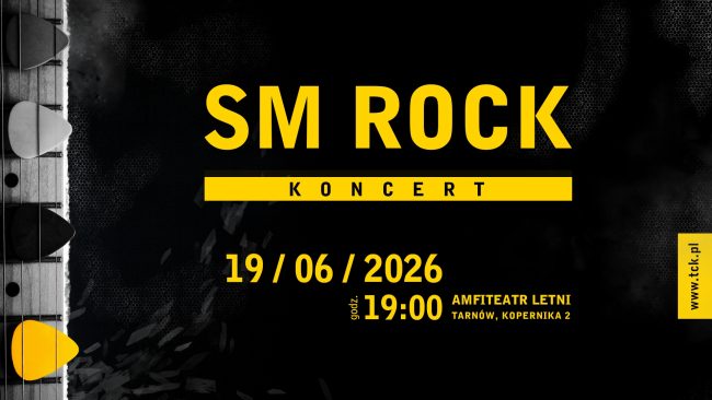 plakat informujący o koncercie sm rock w tarnowskim amfiteatrze letnim