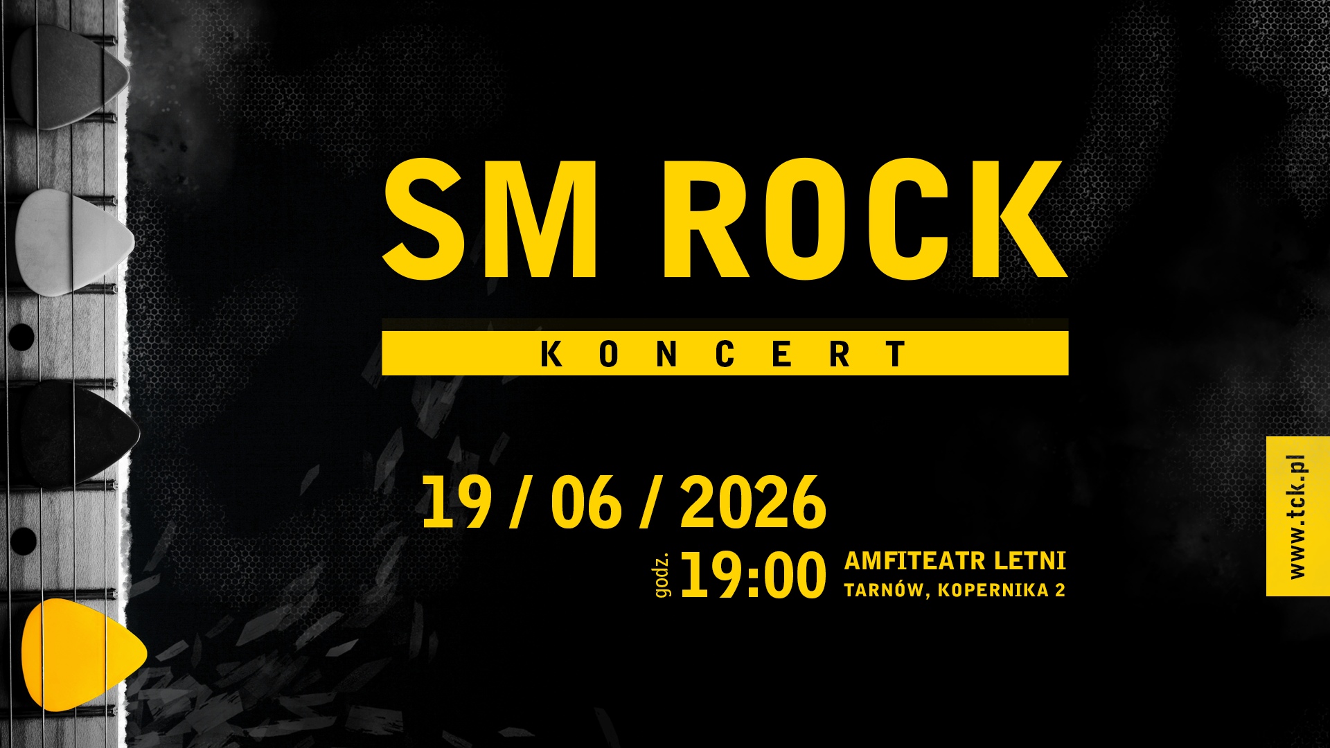plakat informujący o koncercie sm rock w tarnowskim amfiteatrze letnim