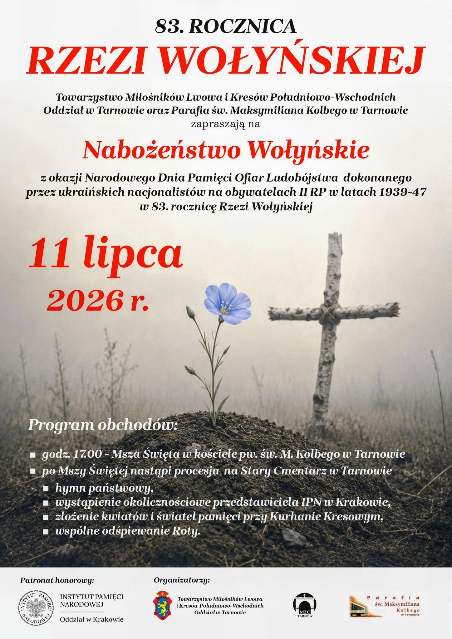 plakat informujący uroczystościach związanych z obchodami 83. rocznicy rzezi wołyńskiej