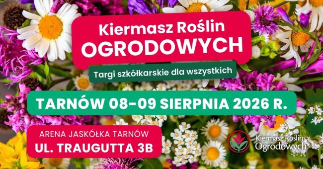 plakat promujący kiermasz roślin i kwiatów ogrodowych na arenie jaskółka w tarnowie-mościcach