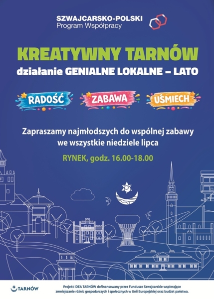 plakat informujący o cyklicznym wydarzeniu dla dzieci na tarnowskim rynku - kreatywny tarnów