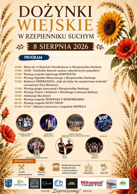 plakat z harmonogramem dożynek wiejskich w rzepienniku suchym