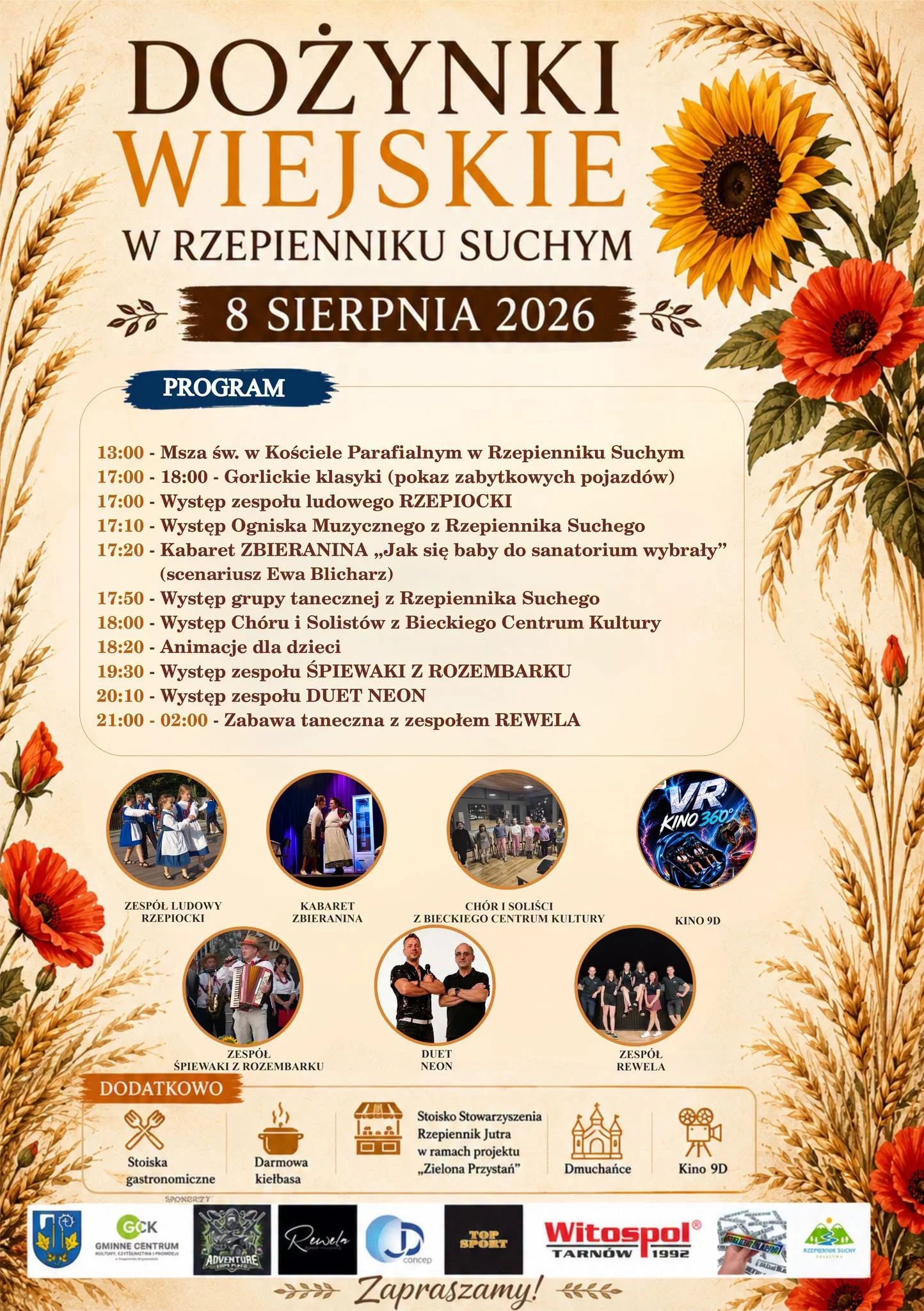 plakat z harmonogramem dożynek wiejskich w rzepienniku suchym