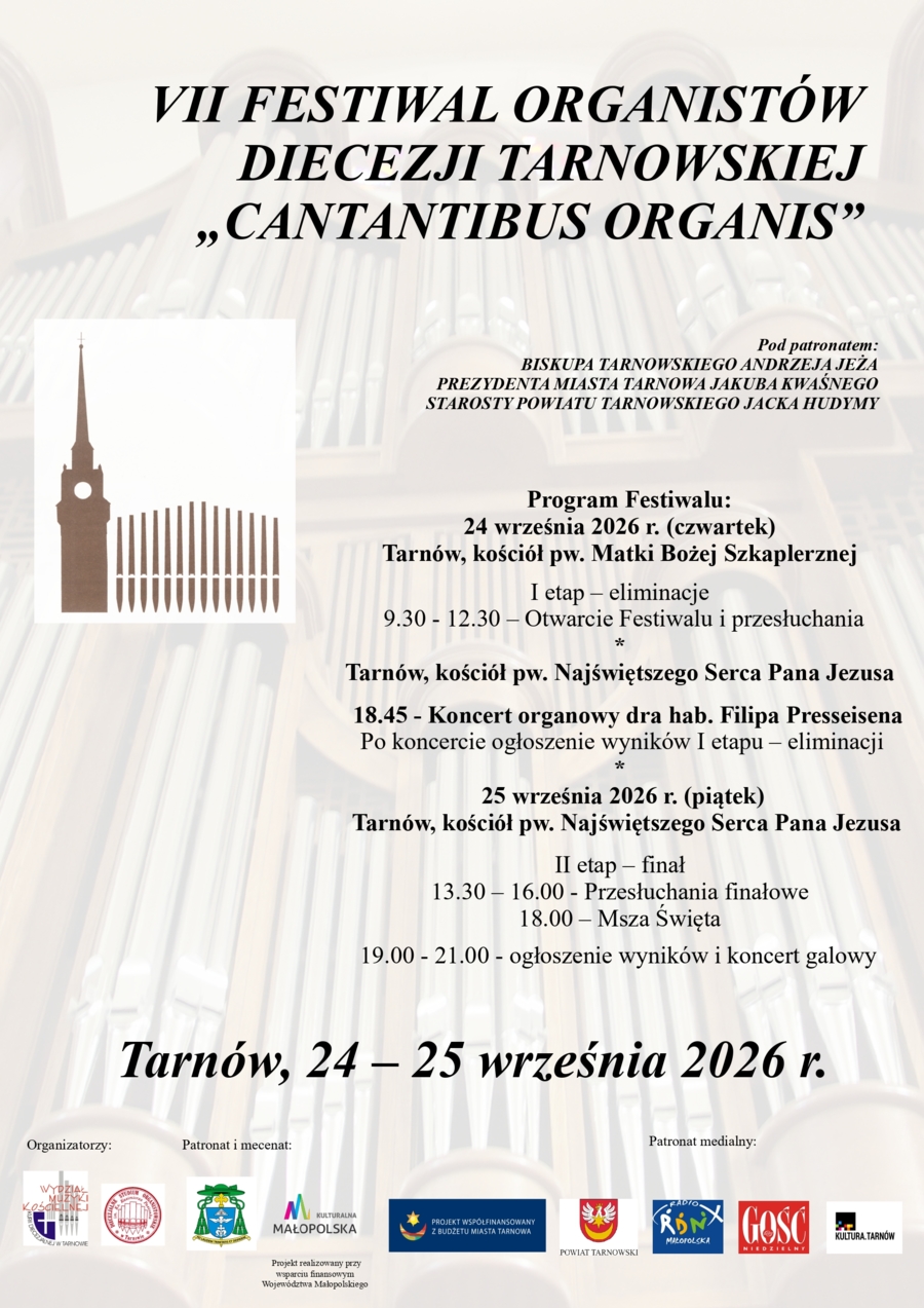 plakat promujący koncerty organistów w tarnowie edycja wrzesień 2026
