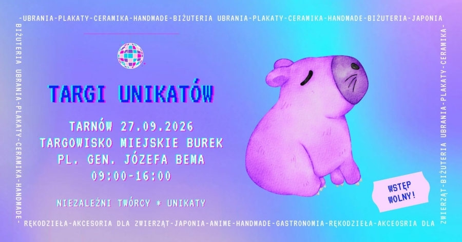 obrazek zachęcający do odwiedzenia tarnowskich targów unikatów na targowisku miejskim burek